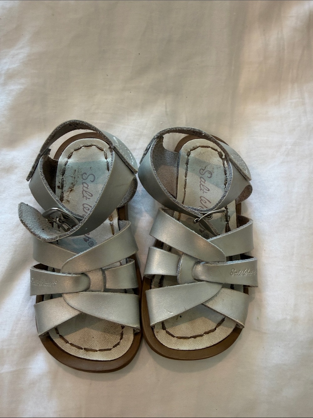 Salt Water Sandals by Hoy Silver Crisscross Toddler Sandals